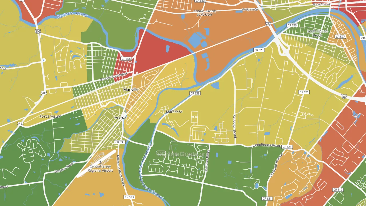 Zarephath, NJ Map of Robbery Rates