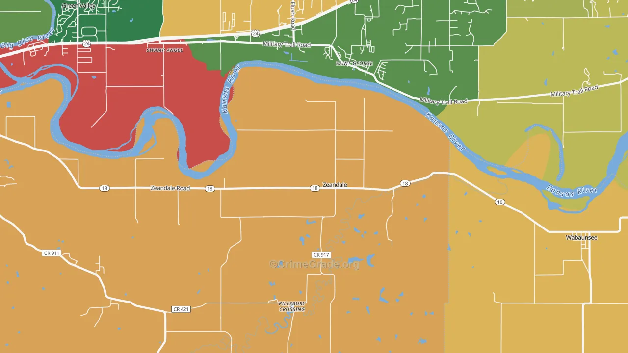 Zeandale, KS Map of Robbery Rates