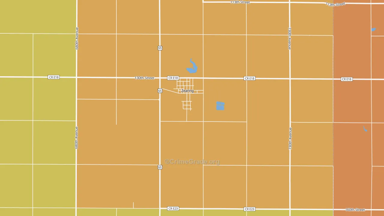 Zearing, IA Map of Robbery Rates