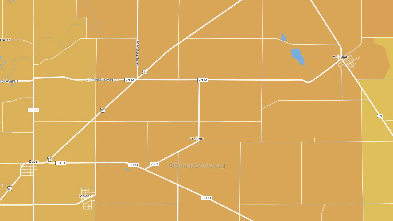Zearing, IL Map of Robbery Rates