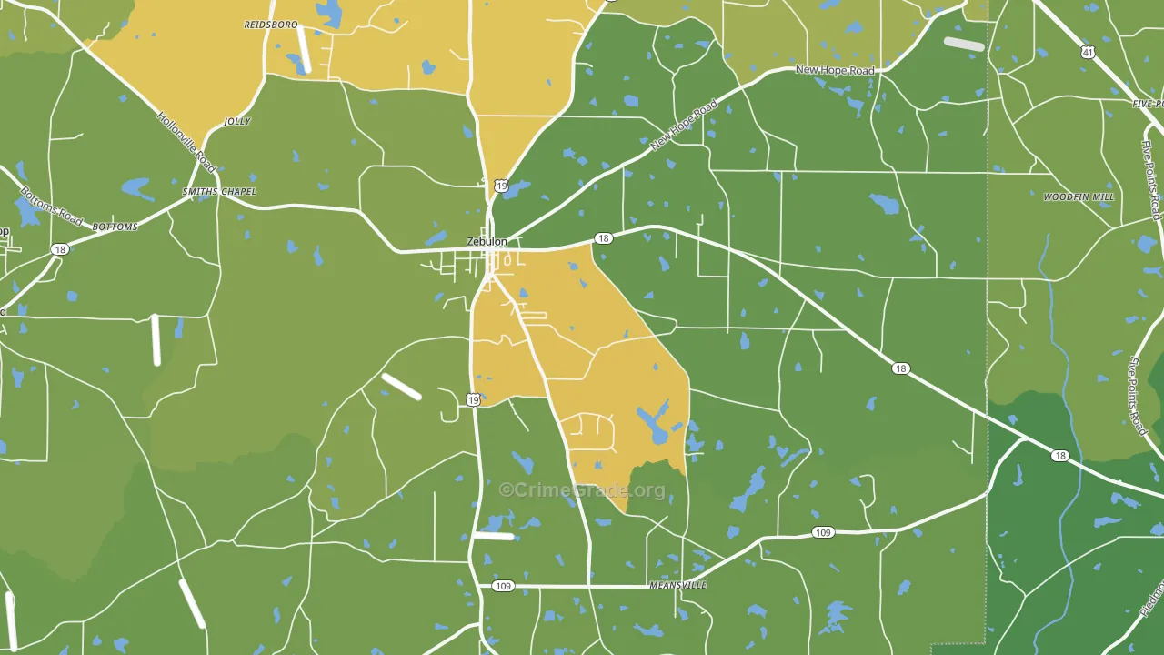 Zebulon, GA Map of Robbery Rates