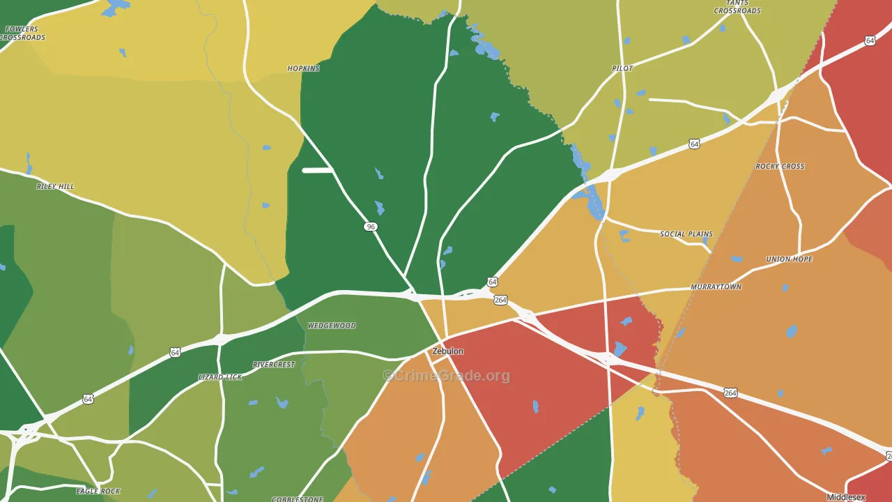 Zebulon, NC Map of Robbery Rates