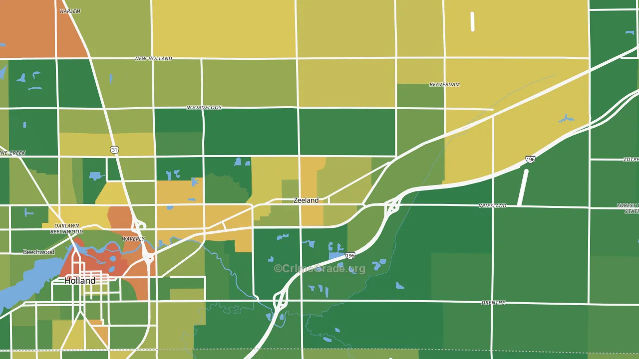 Zeeland, MI Map of Robbery Rates