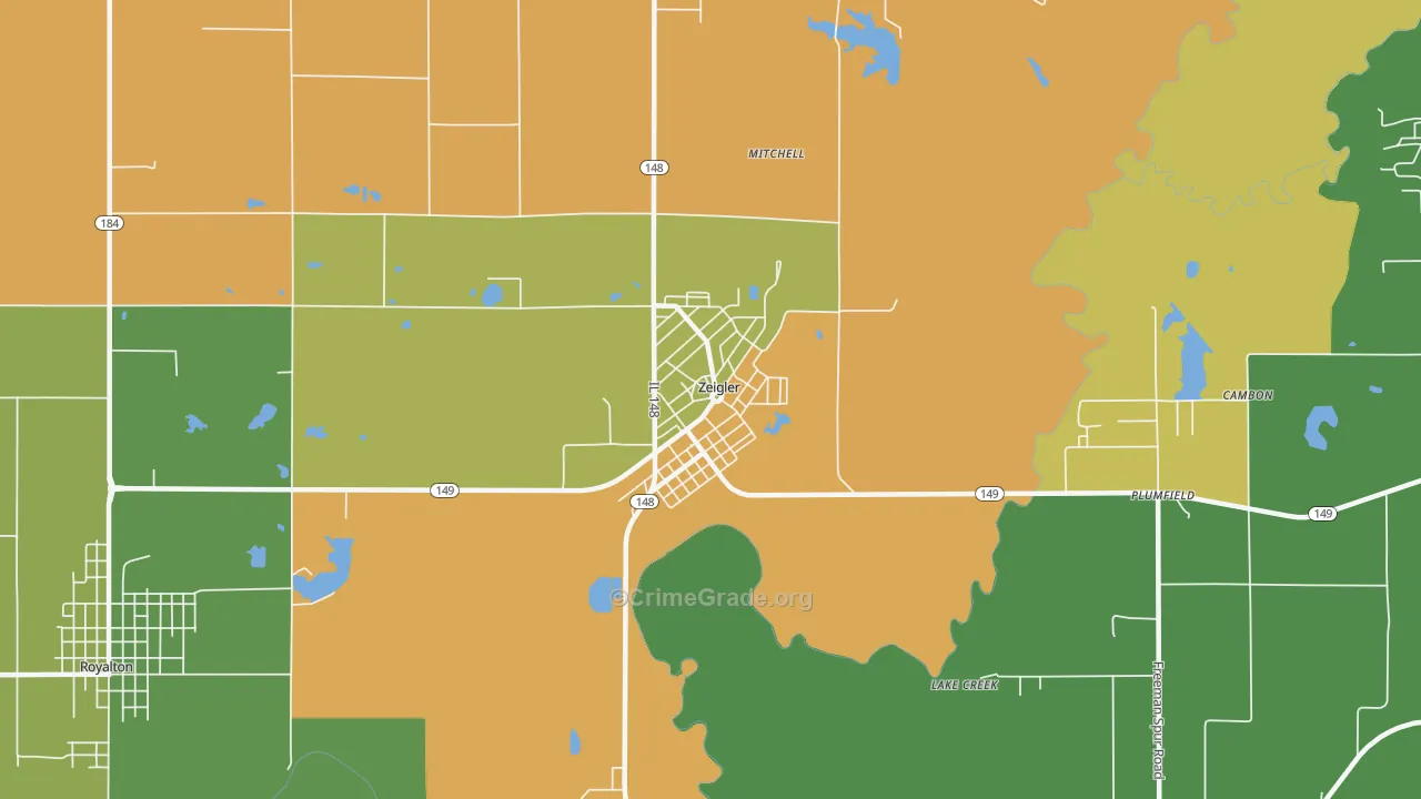 Zeigler, IL Map of Robbery Rates