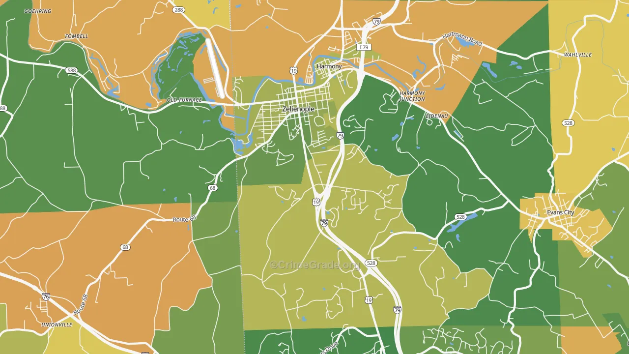 Zelienople, PA Map of Robbery Rates