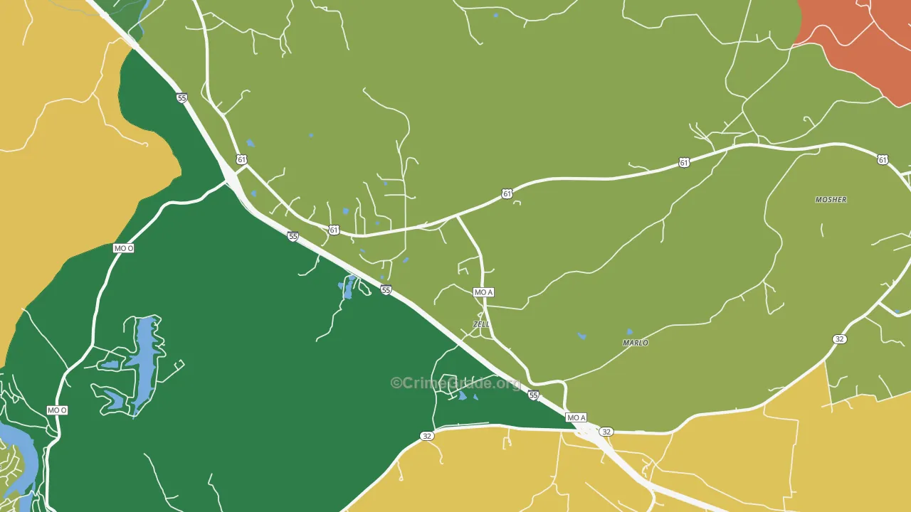 Zell, MO Map of Robbery Rates