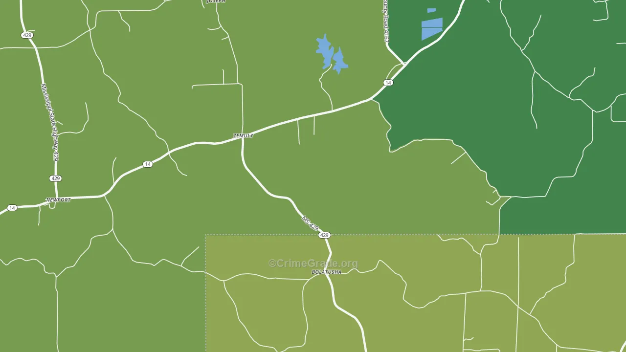 Zemuly, MS Map of Robbery Rates