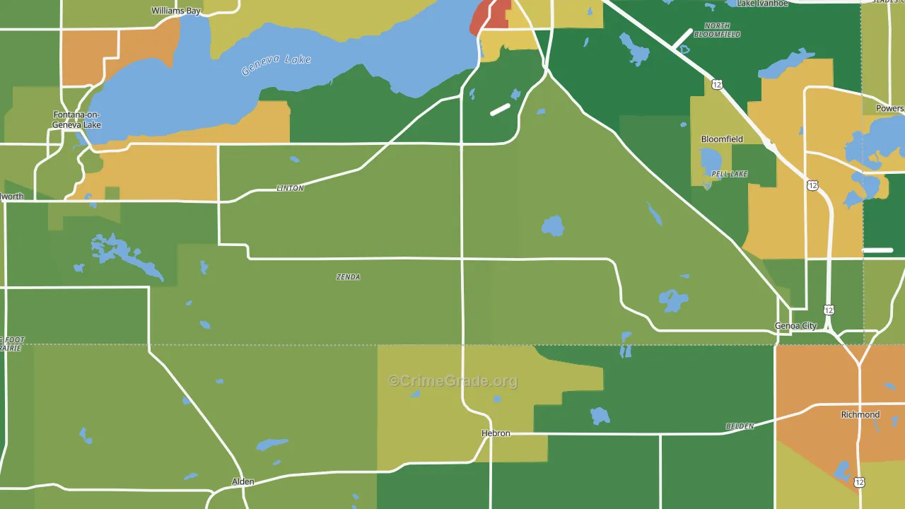 Zenda, WI Map of Robbery Rates