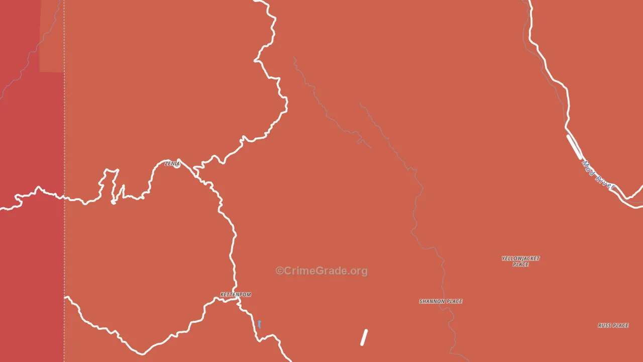 Zenia, CA Map of Robbery Rates