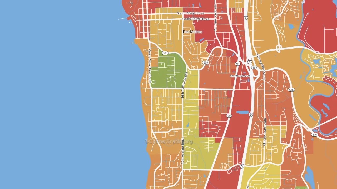 Zenith, Des Moines, WA Map of Robbery Rates