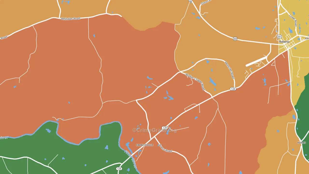 Zenith, GA Map of Robbery Rates