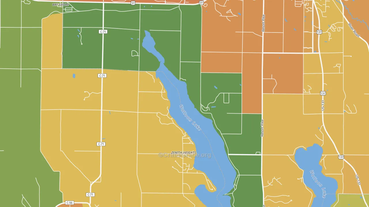Zenith Heights, MI Map of Robbery Rates