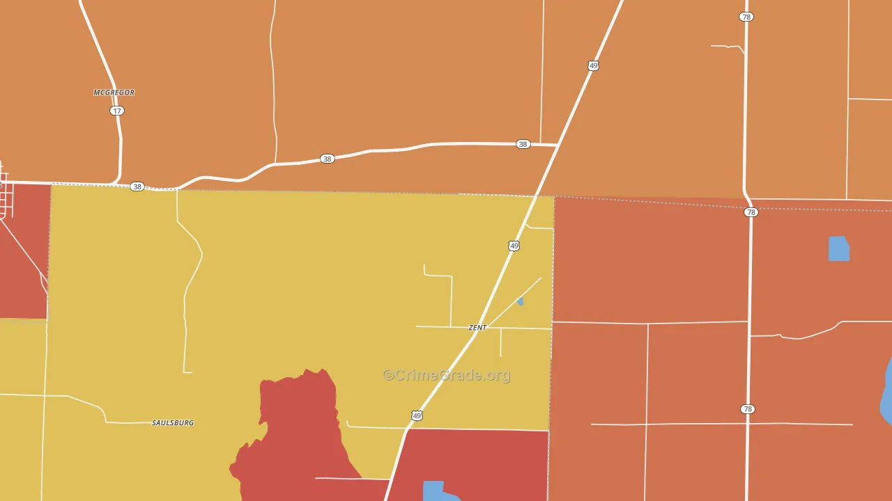 Zent, AR Map of Robbery Rates