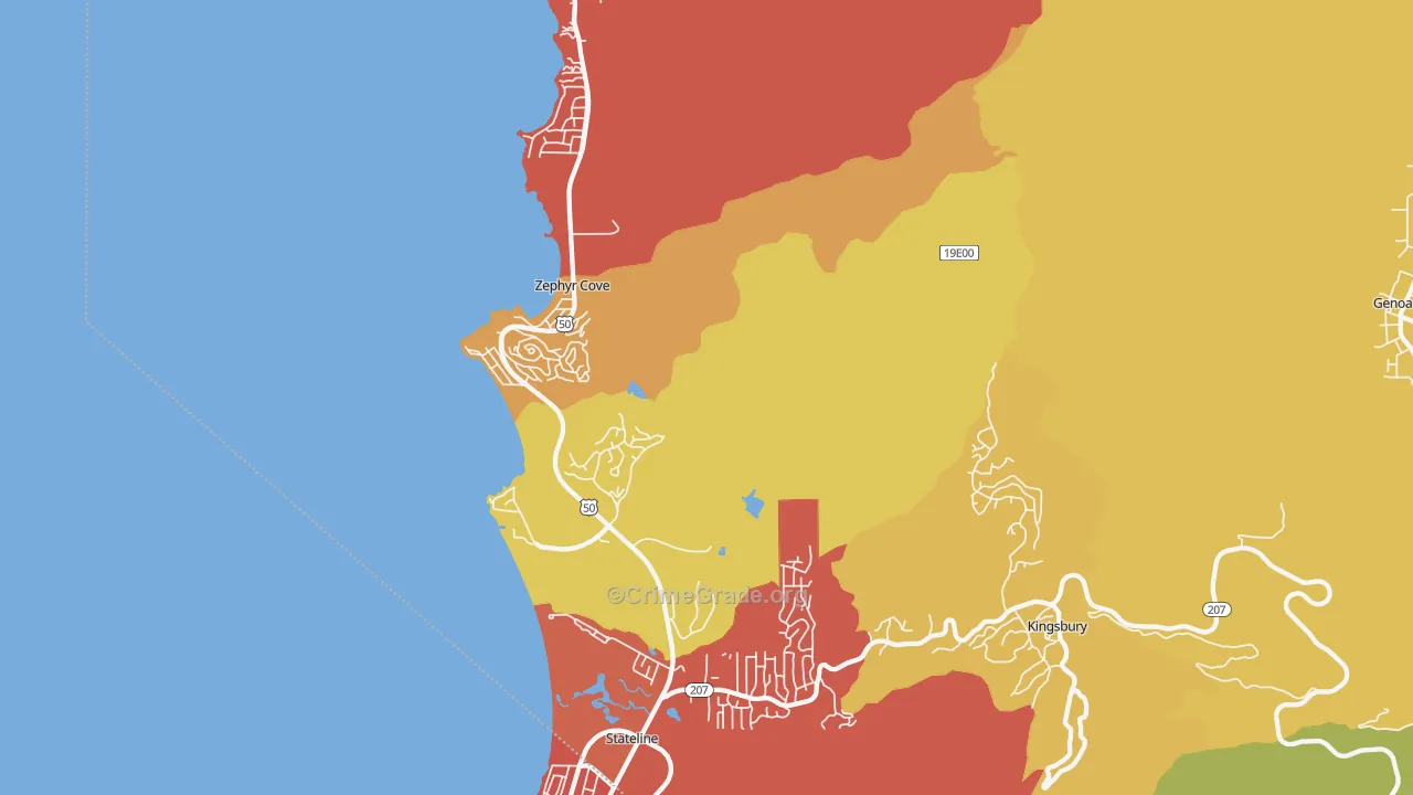 Zephyr Cove, NV Map of Robbery Rates