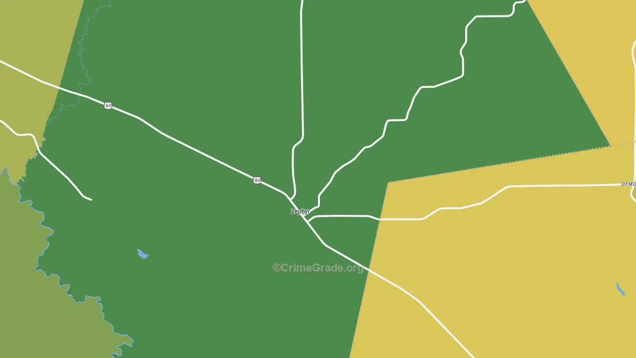 Zephyr, TX Map of Robbery Rates