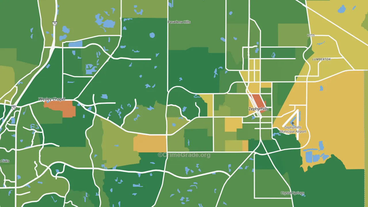 Zephyrhills, FL Map of Robbery Rates