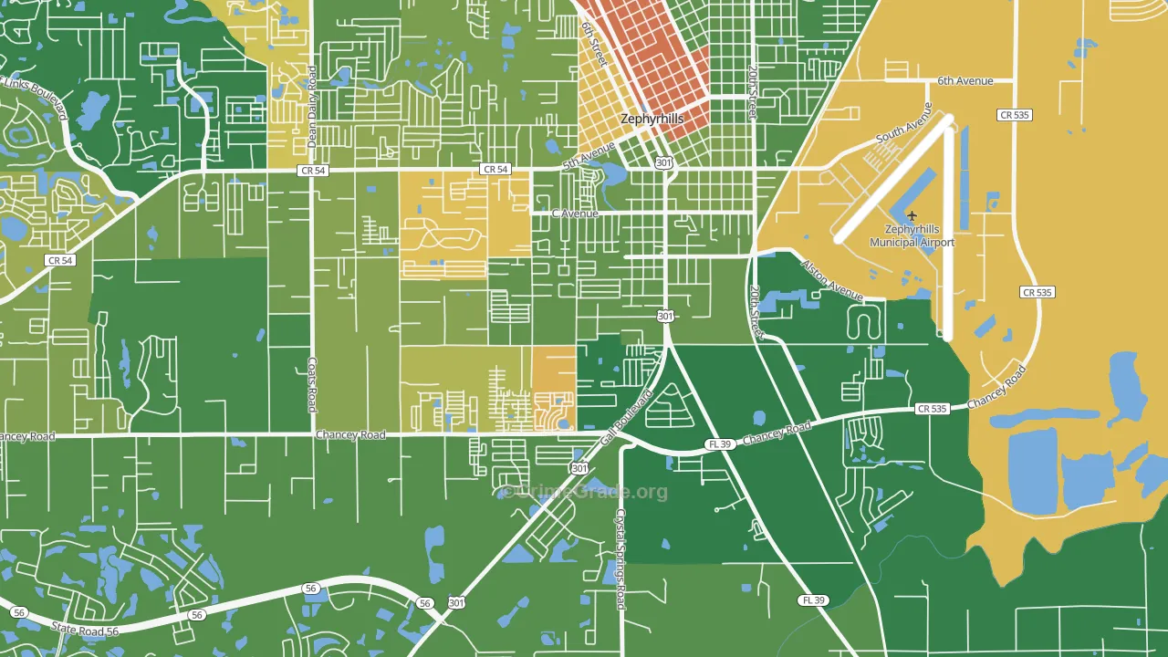 Zephyrhills South, FL Map of Robbery Rates