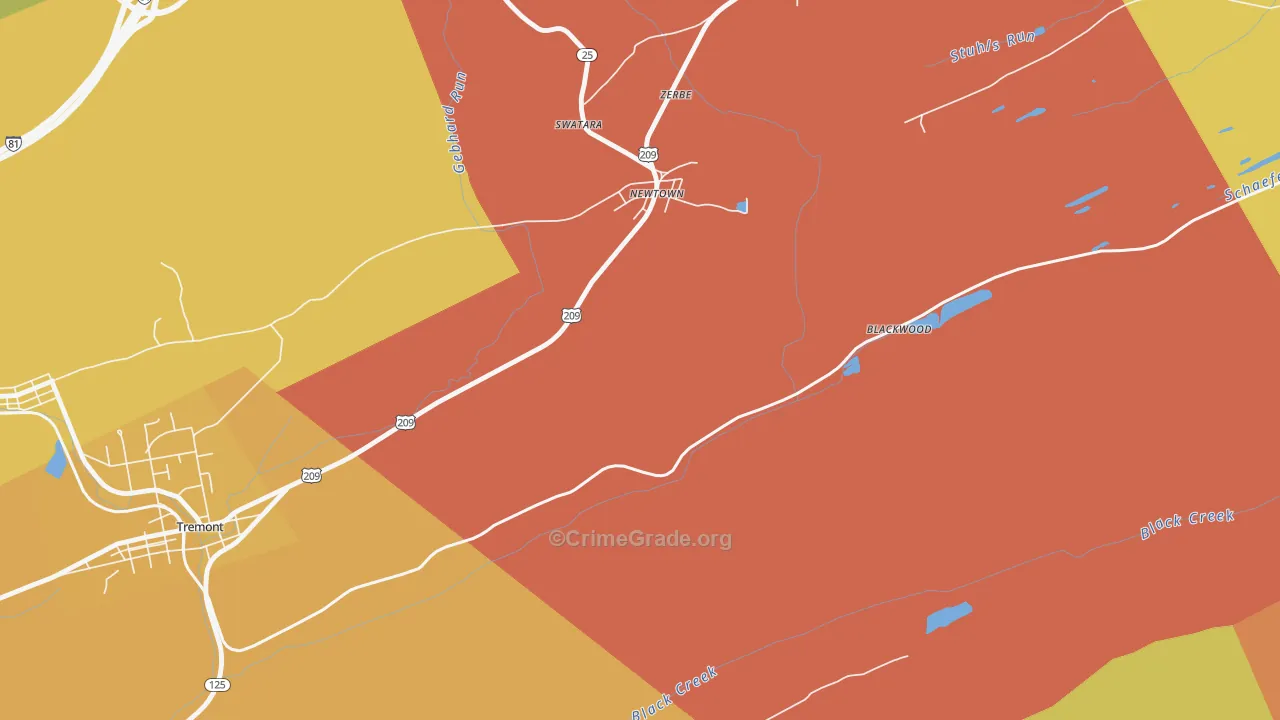 Zerbe, PA Map of Robbery Rates