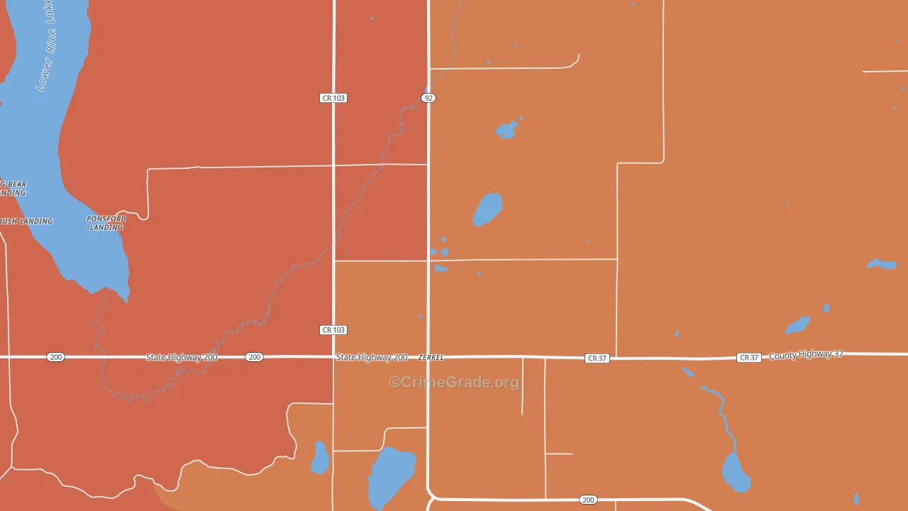 Zerkel, MN Map of Robbery Rates