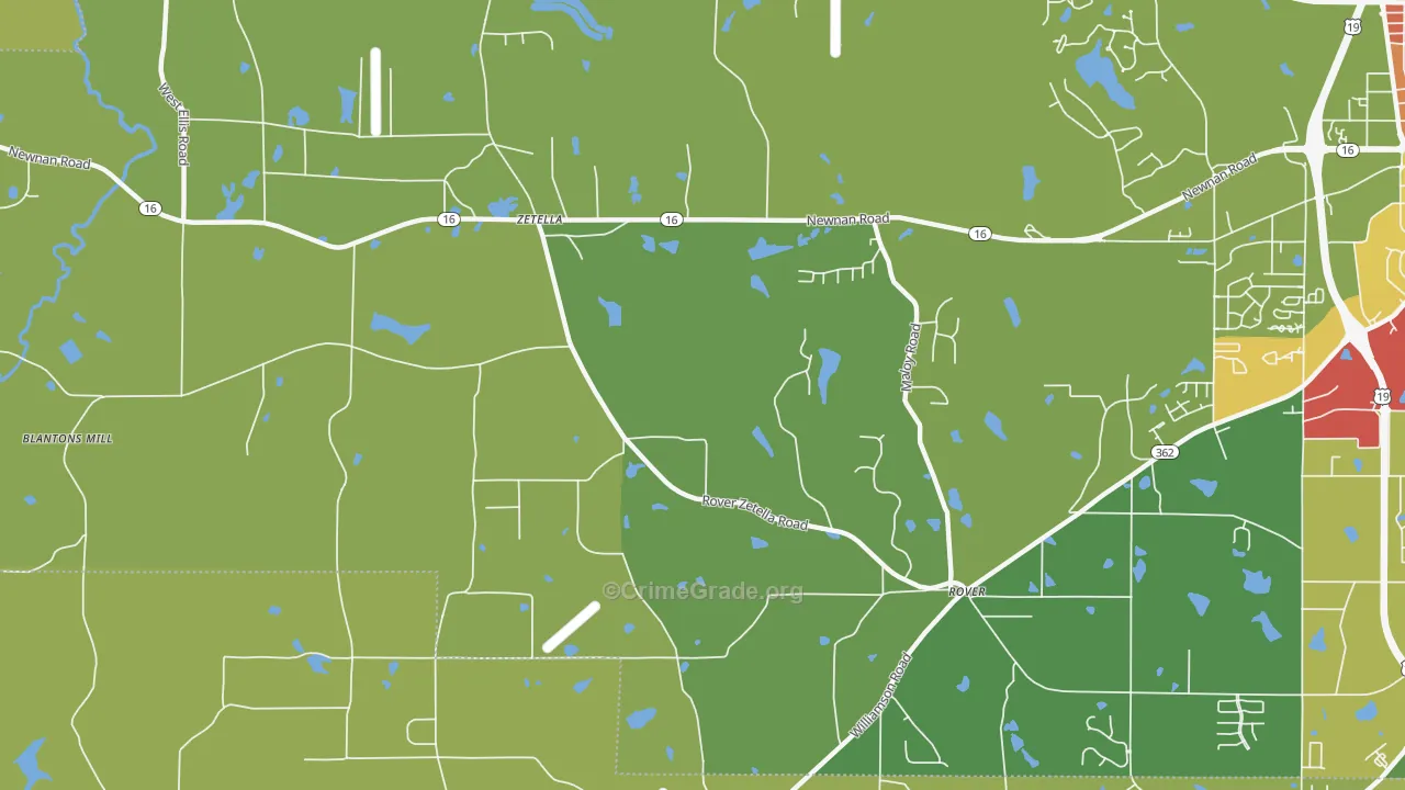 Zetella, GA Map of Robbery Rates