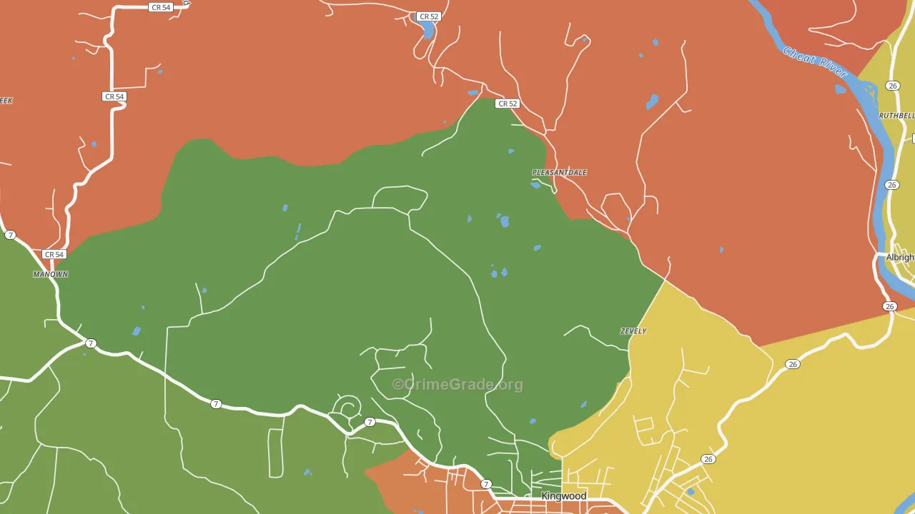 Zevely, WV Map of Robbery Rates