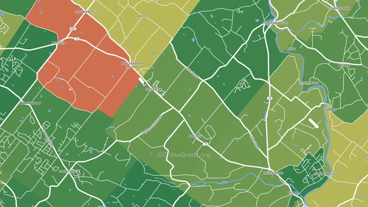 Zieglerville, PA Map of Robbery Rates