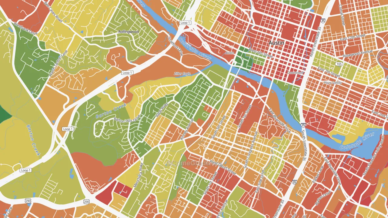 Zilker, Austin, TX Map of Robbery Rates