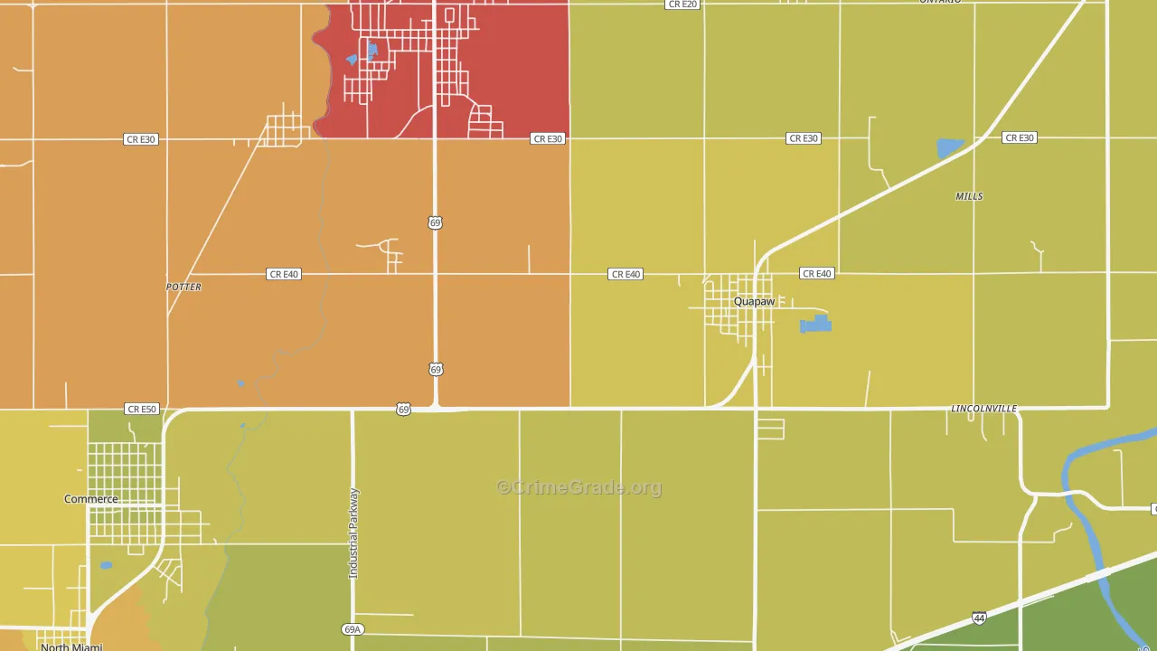 Zincville, OK Map of Robbery Rates