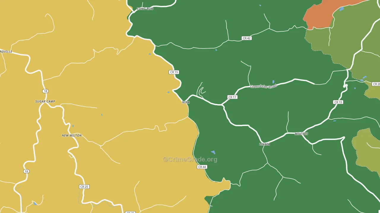 Zinnia, WV Map of Robbery Rates
