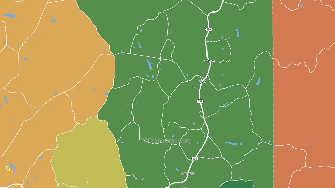 Zion, AL Map of Robbery Rates