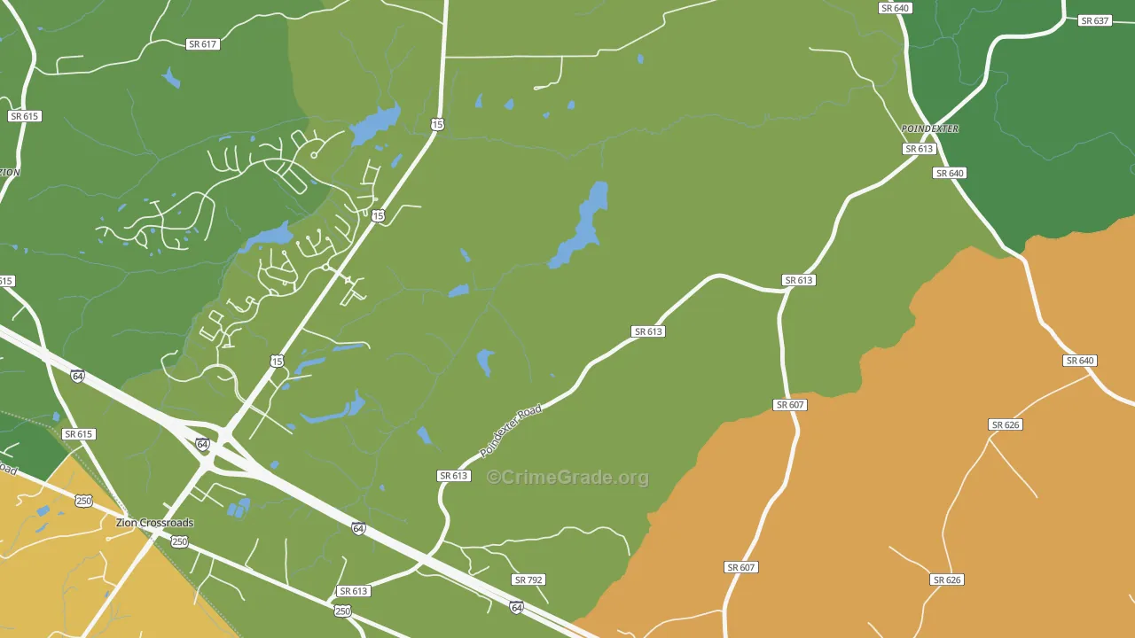 Zion Crossroads, VA Map of Robbery Rates