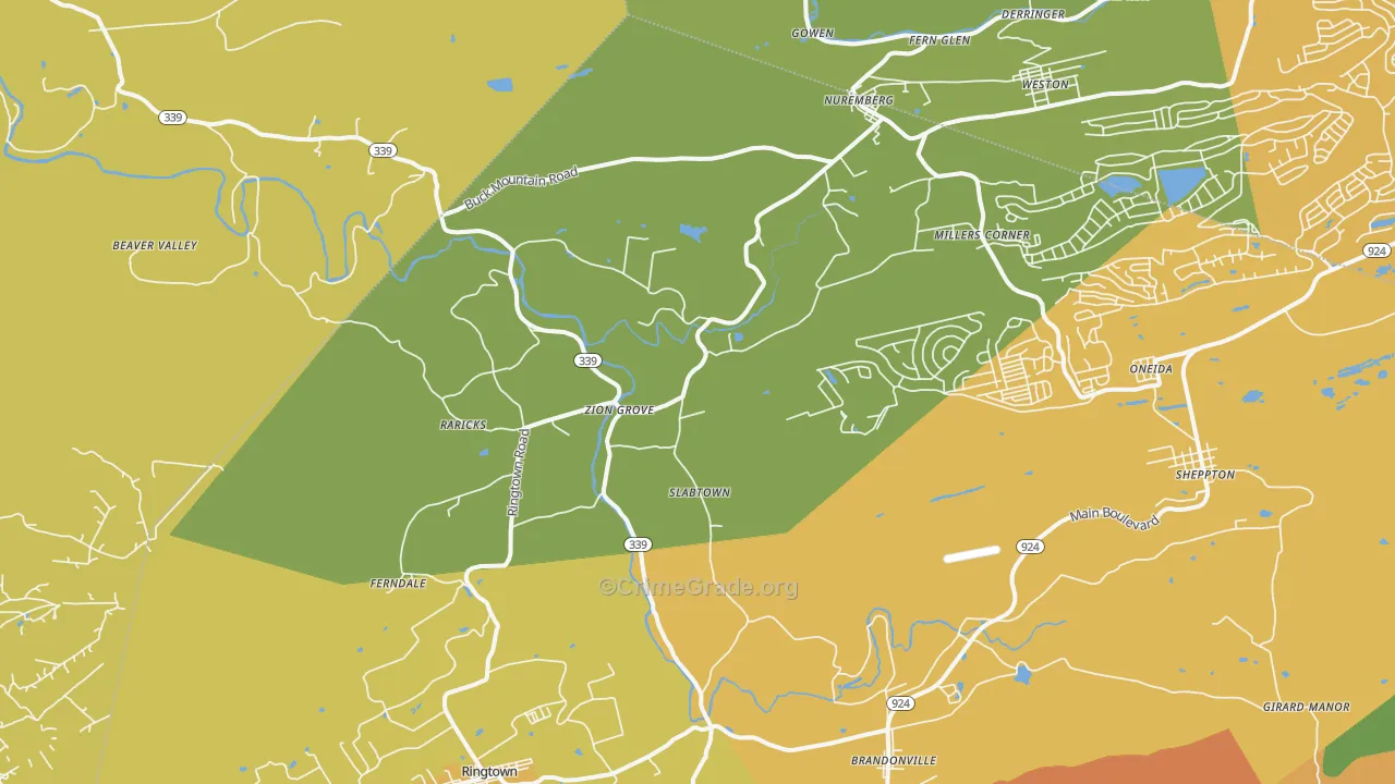 Zion Grove, PA Map of Robbery Rates