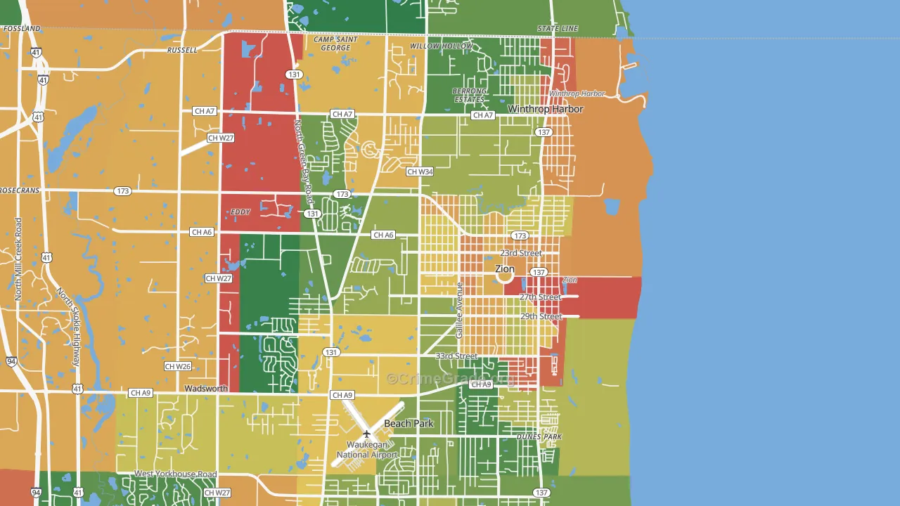 Zion, IL Map of Robbery Rates