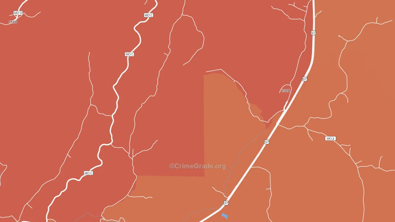 Zion, MO Map of Robbery Rates