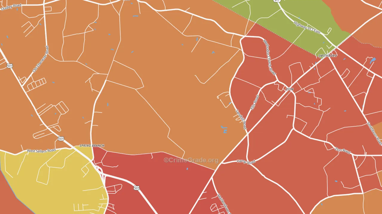 Zion, SC Map of Robbery Rates