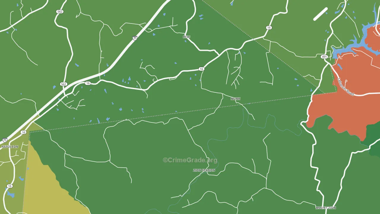 Zion Station, KY Map of Robbery Rates