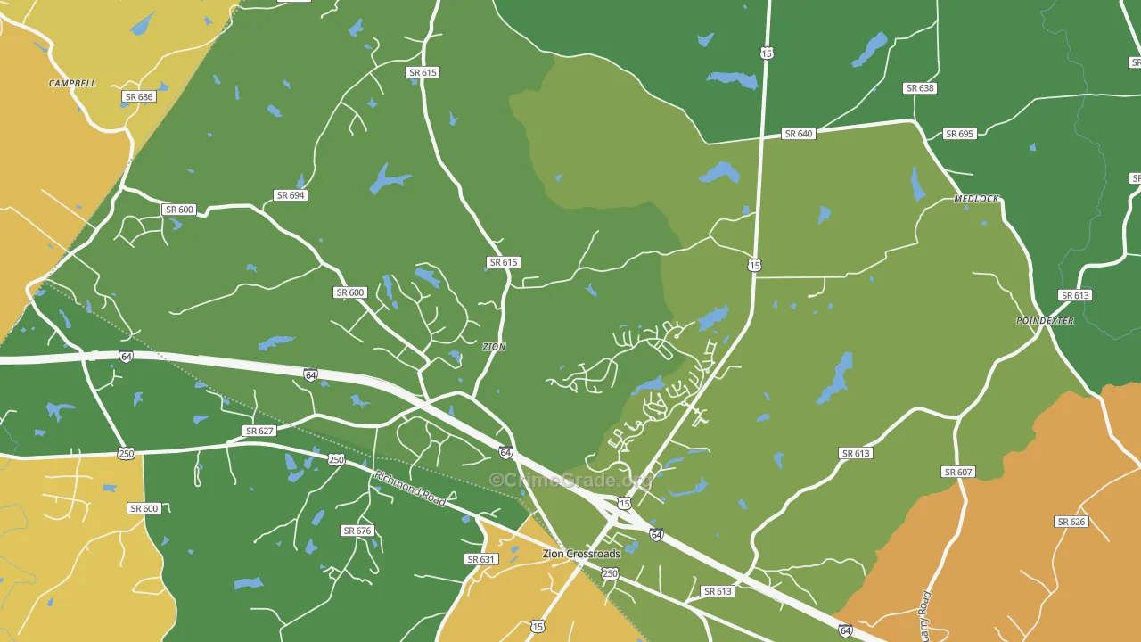 Zion, VA Map of Robbery Rates