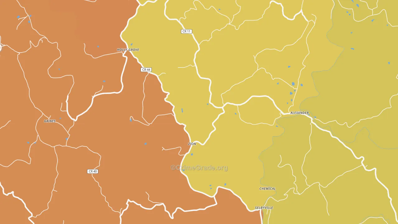 Zion, WV Map of Robbery Rates
