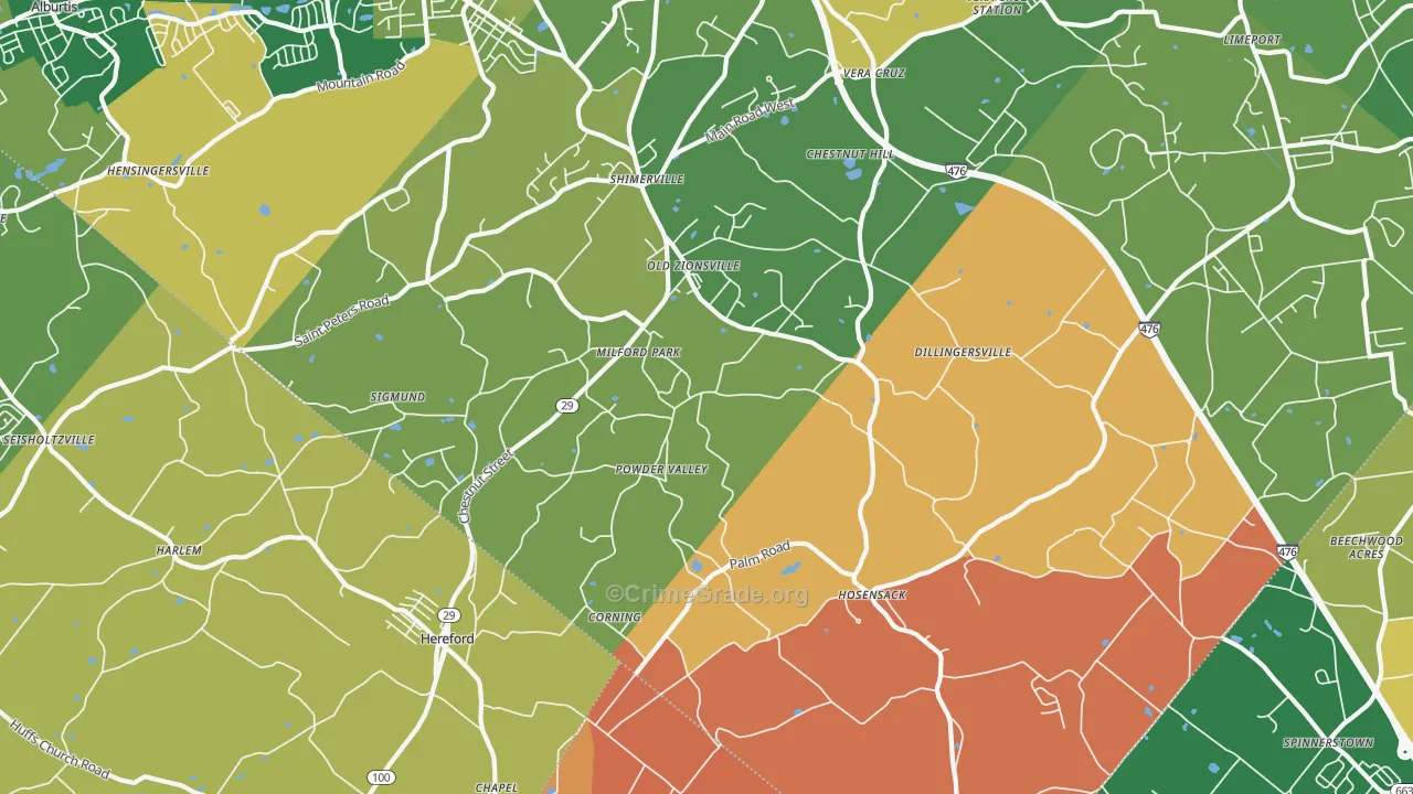 Zionsville, PA Map of Robbery Rates