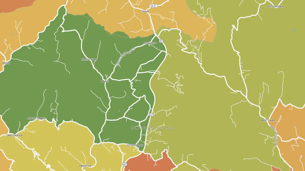 Zionville, NC Map of Robbery Rates