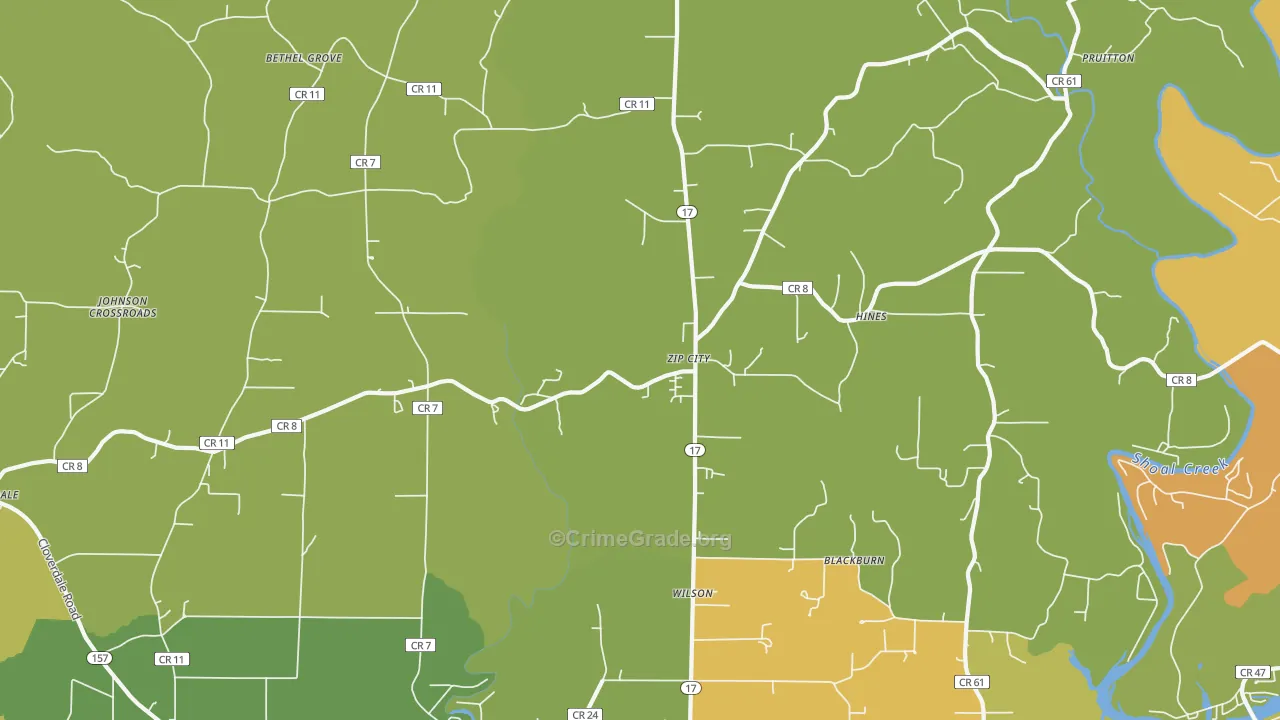 Zip City, AL Map of Robbery Rates