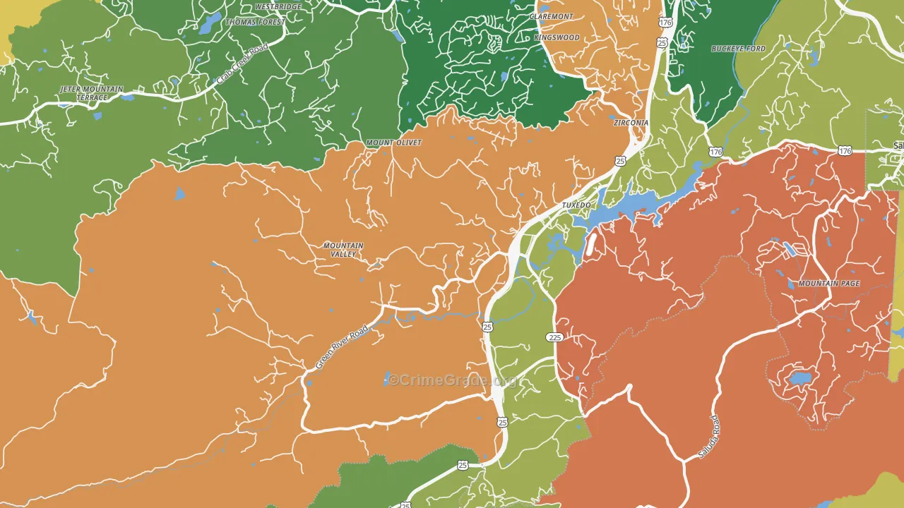Zirconia, NC Map of Robbery Rates