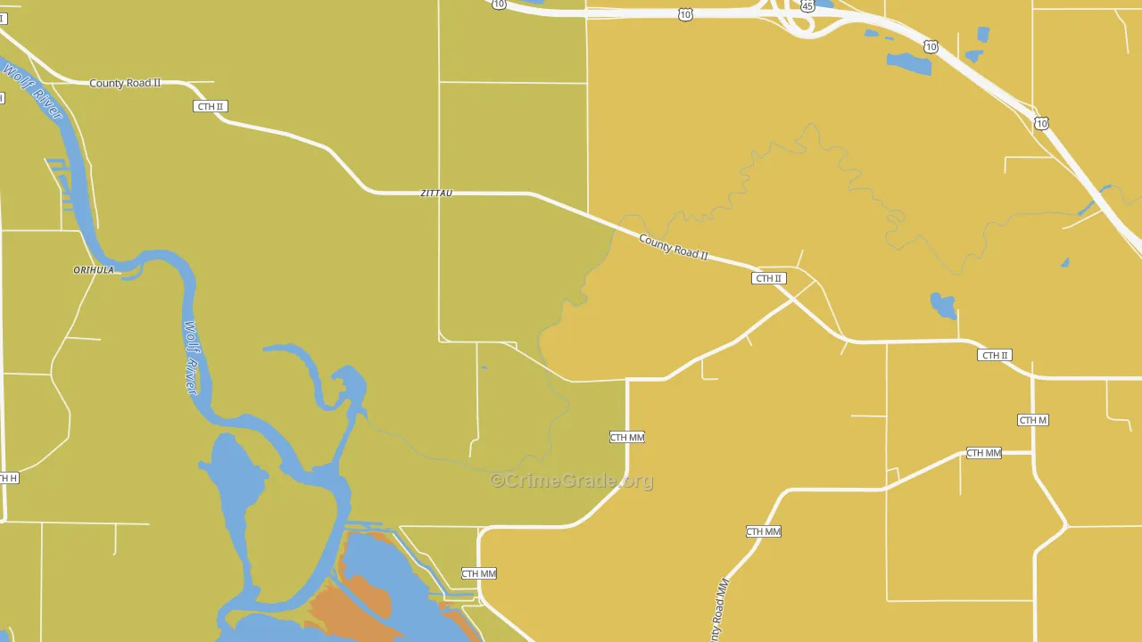 Zittau, WI Map of Robbery Rates