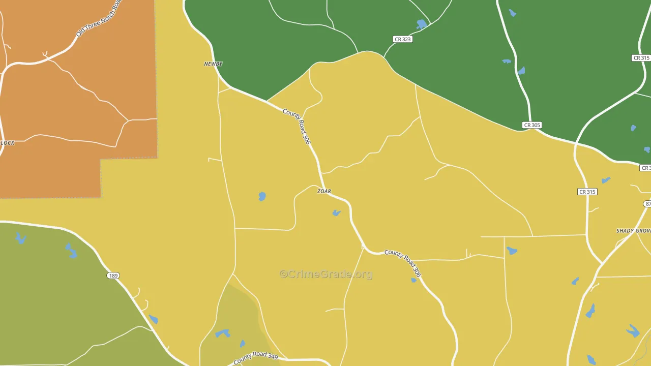 Zoar, AL Map of Robbery Rates
