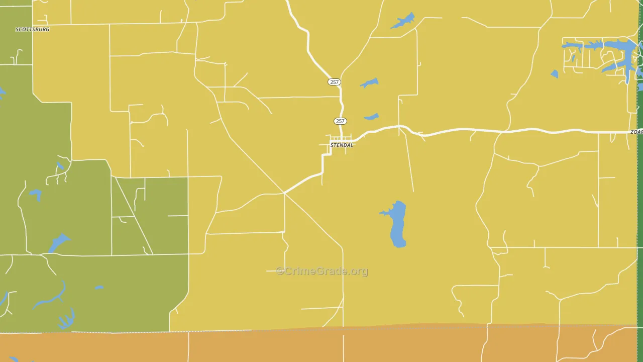 Zoar, IN Map of Robbery Rates