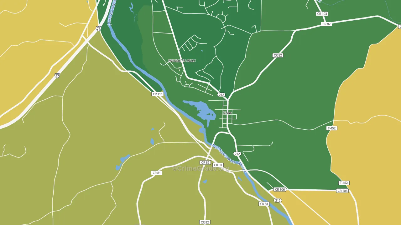 Zoar, OH Map of Robbery Rates