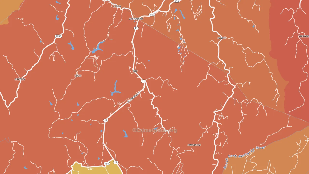 Zoe, KY Map of Robbery Rates