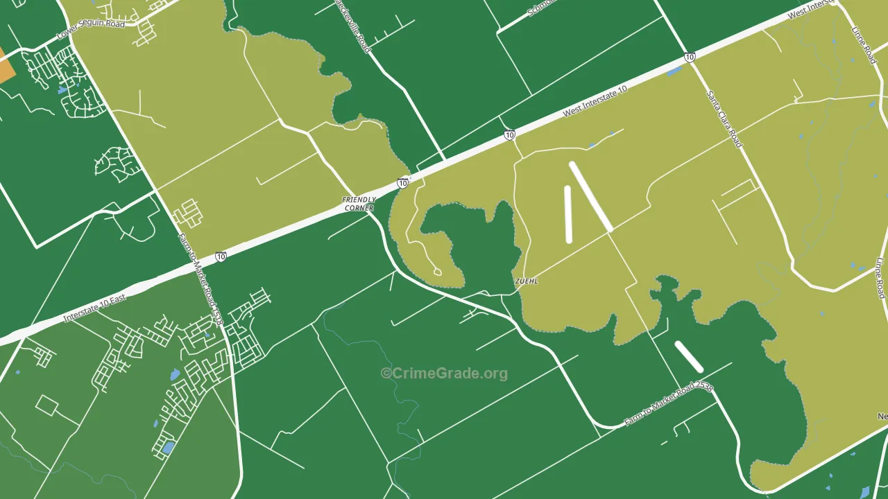 Zuehl, TX Map of Robbery Rates