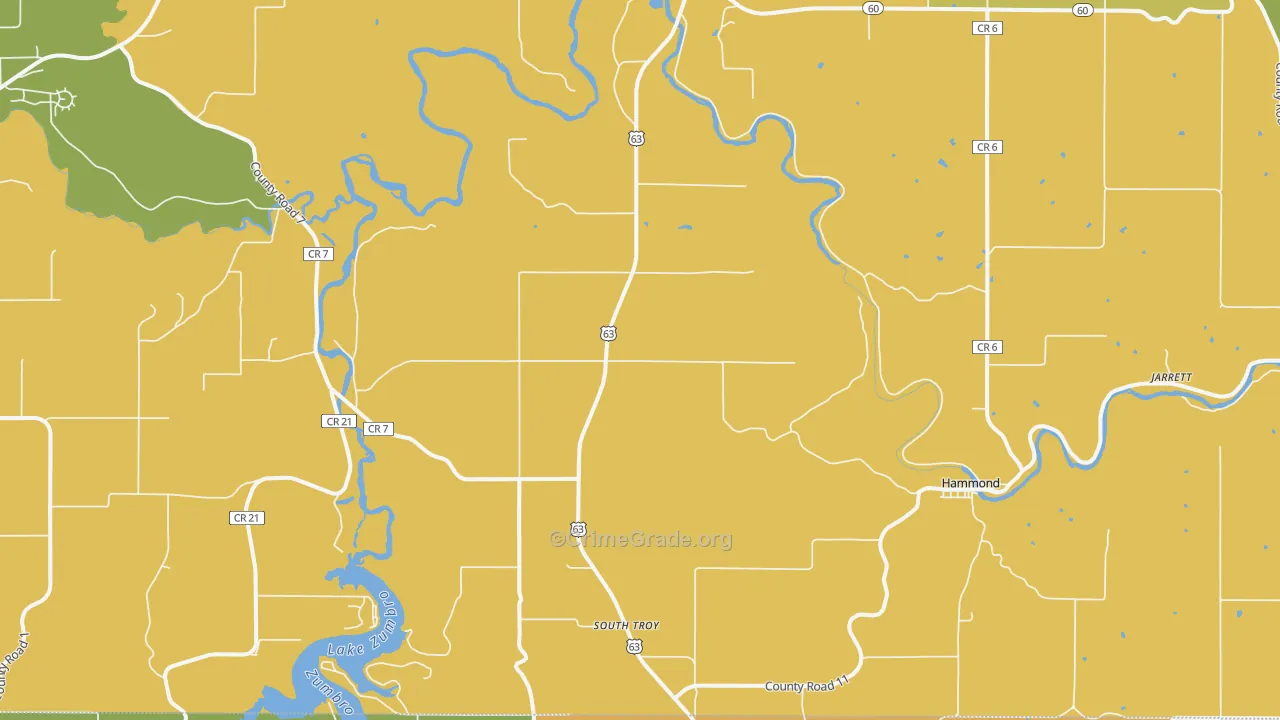 Zumbro Falls, MN Map of Robbery Rates