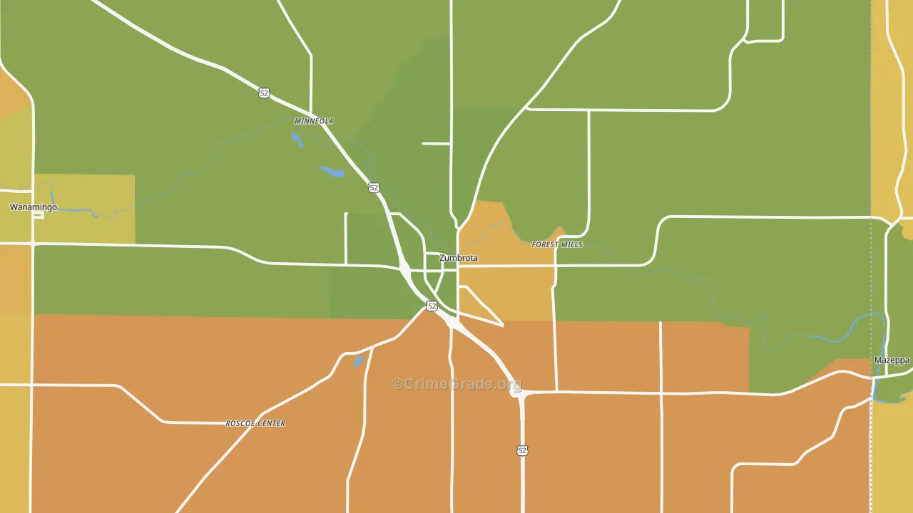 Zumbrota, MN Map of Robbery Rates